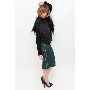 Scanlan Theodore Crepe Knit Green Pencil Skirt Side Striped Heavyweight Small